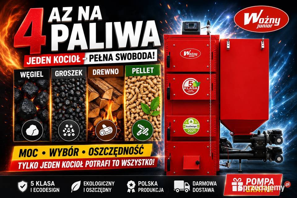 Kocioł piec c.o. 15kW do 150m2 pellet groszek węgiel drewno 4 certyfikaty D