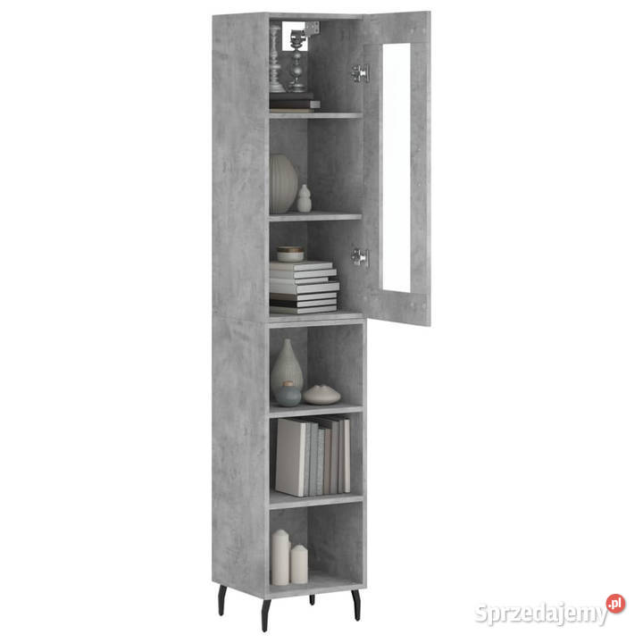 Wysoka szafka szarość betonu 345x34x180