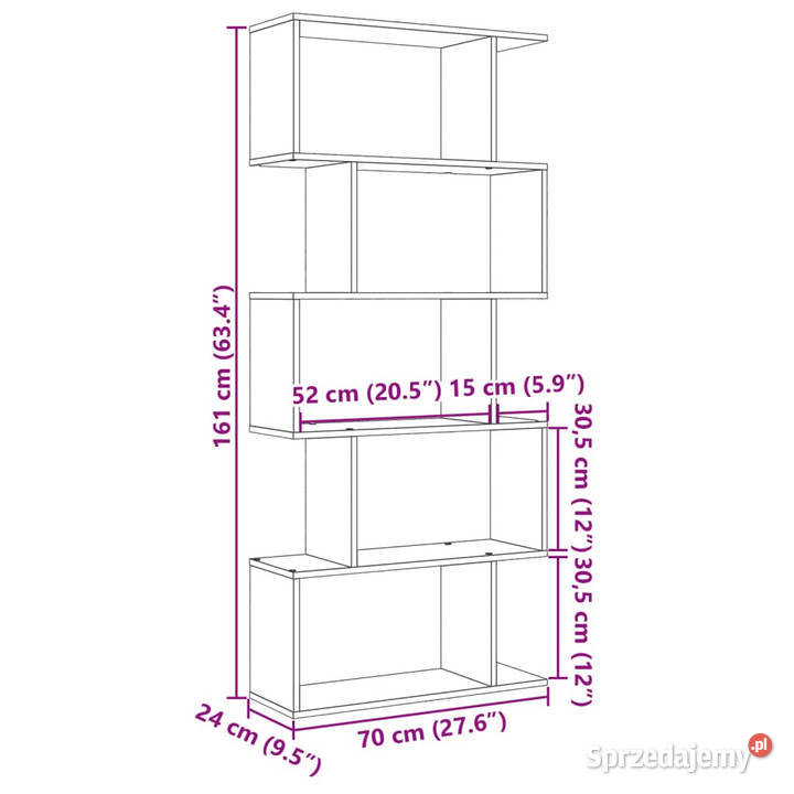 Regał przegroda 5 poziomów dąb artisan 70x24x161 Warszawa