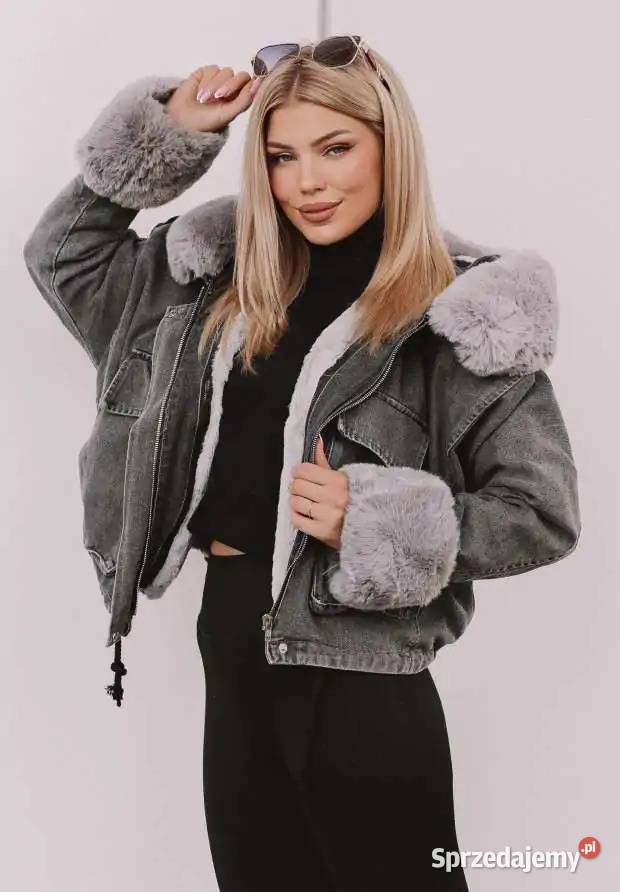 Kurtka Jeansowa Z Futerkiem Szarym Yasmin Czarna Nowy Kawęczyn