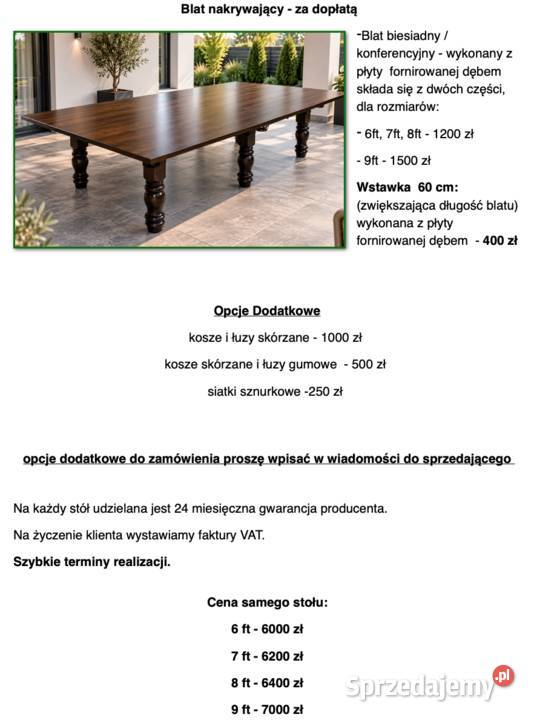 Stół bilardowy KRONOS Noga Toczona 8 ft POLSKI Poznań