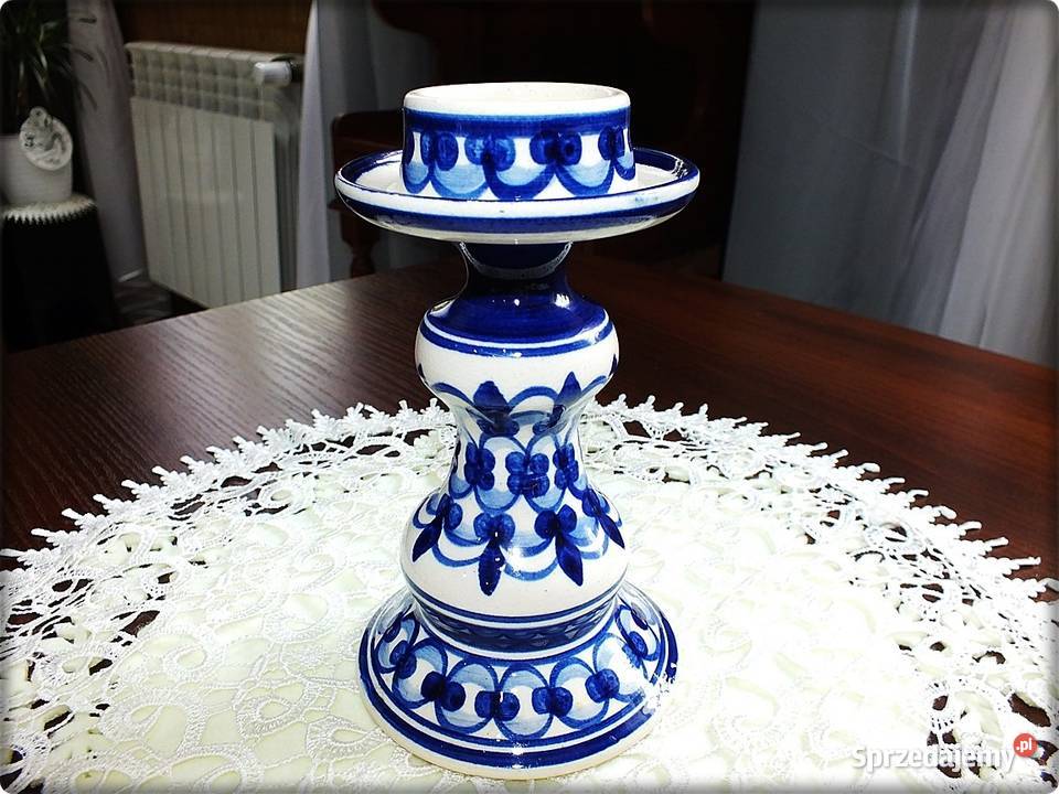 Świecznik Kaganek Ceramika wzory kobaltowe