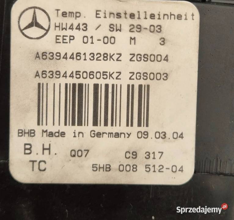 PANEL STEROWANIA NAWIEWU VITO W 639 VIANO Wyposażenie wnętrza Działoszyce