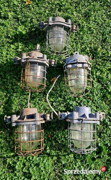 Zestaw 5 lamp PRL Vintage industrialne loft