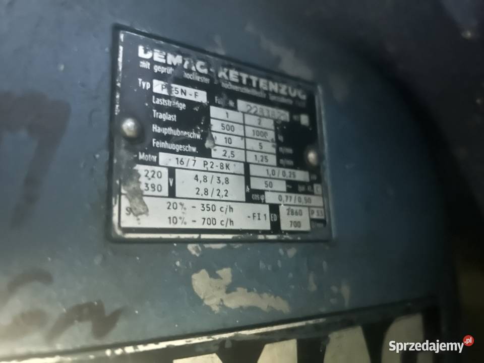 Wciągarka linowa Demag 500 380 V sprawna lubuskie Wiechlice