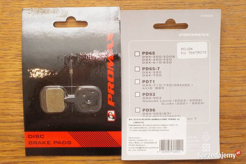 Klocki hamulcowe 2 pary Promax PD094 do Tektro dolnośląskie Lubin