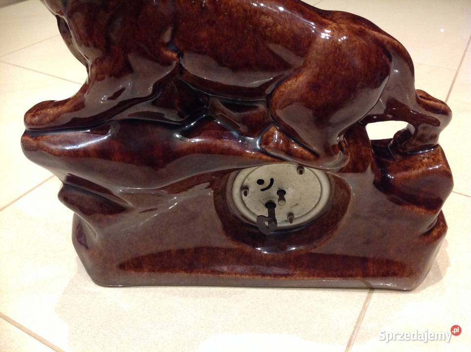 Zegar Kominkowy Lew na Skale Sygnowany lubuskie Nowa Sól