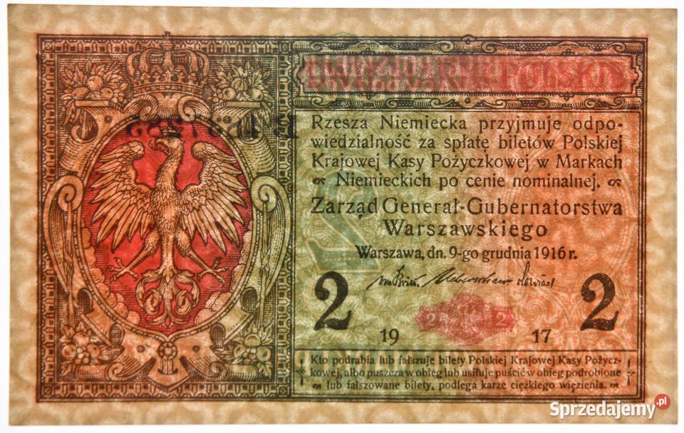 2 Marki 1916 Generał B UNC Żyleta Trąbki Wielkie sprzedam