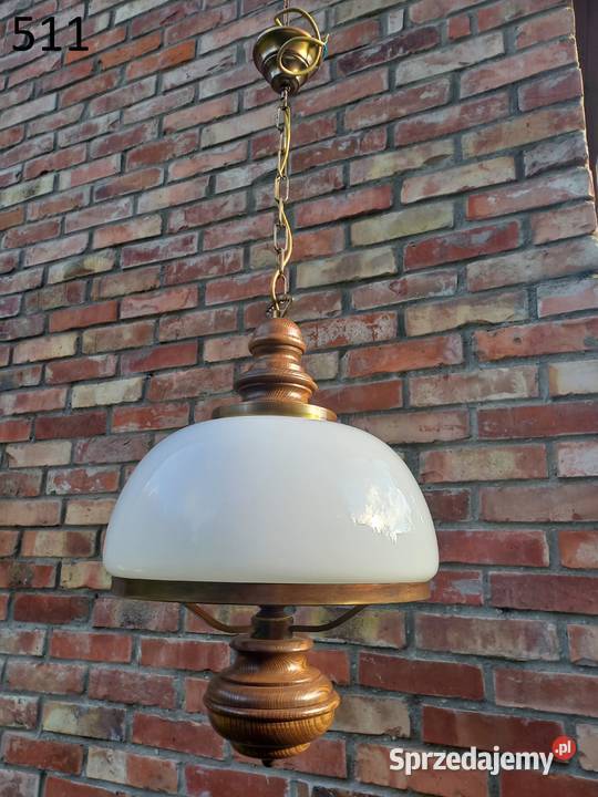 Żyrandol mosiężny metalowy drewniany holenderski Gawroniec