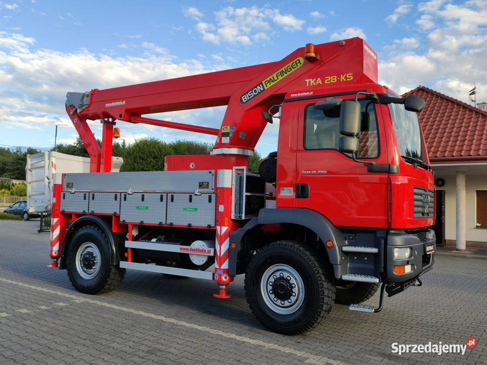 MAN TGM 18280 4x4 Zwyżka Bison Palfinger TKA 28 świętokrzyskie Widełki sprzedam