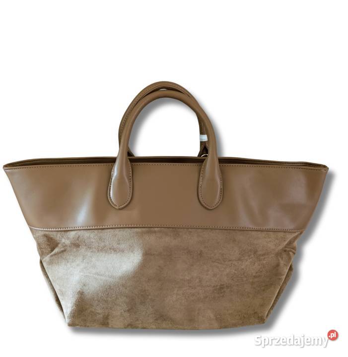 Torebka w rozmiarze XL taupe zamsz z paskiem na 52cm Torby i torebki wielkopolskie Żabiczyn