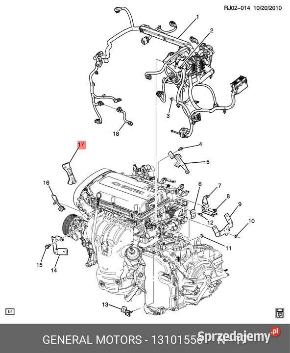 Mocowanie kabli silnika Opel 13101556 Przewody, mocowania i uszczelki