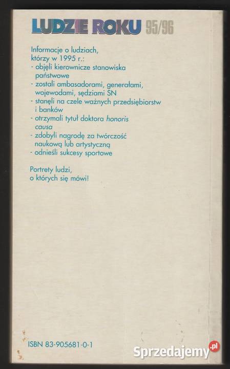 LUDZIE ROKU 9596 W POLSCE 1996 Rok wydania 1996 łódzkie sprzedam