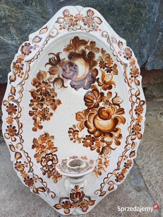 Stary porcelanowy świecznik sygnowany Lubań