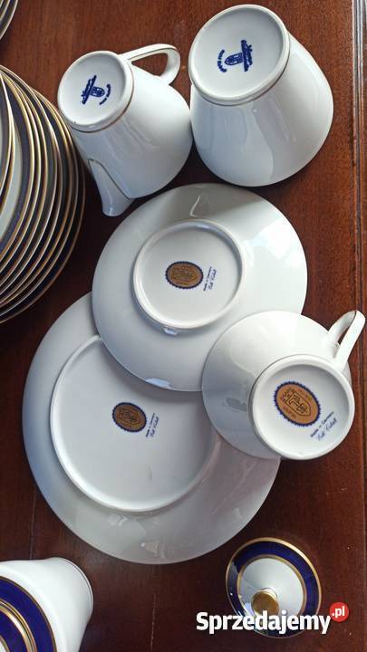 Cukiernica Porcelana kobaltowo złota Syg Porcelana i szkło Gdańsk