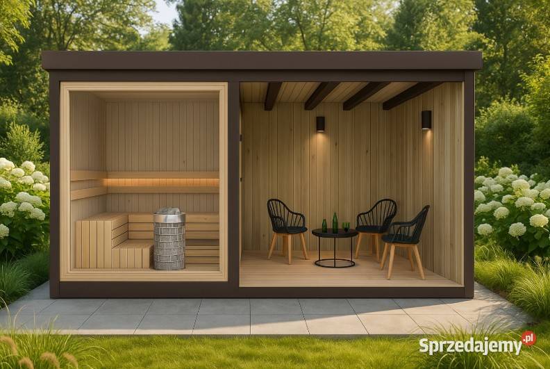 Sauna ogrodowa z wiatą 500x245x230 projekty