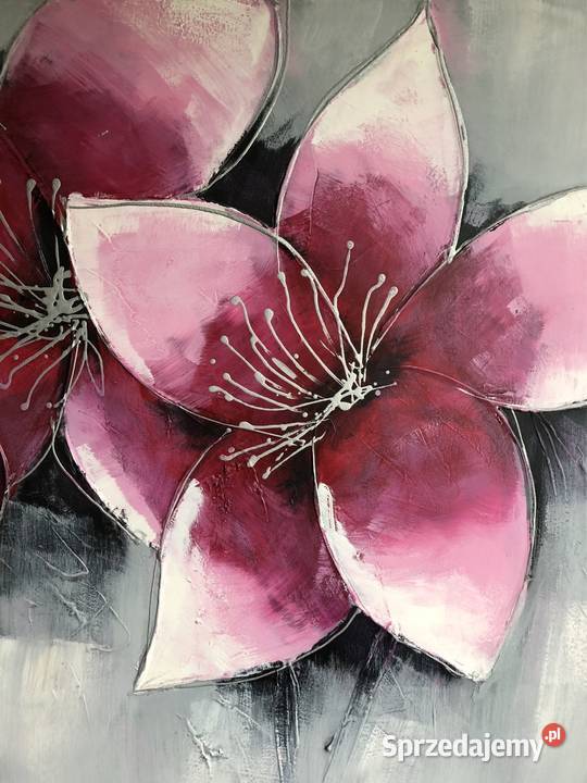 80 x 80 Obraz olejny na płótnie Bordowe kwiaty kujawsko-pomorskie Inowrocław