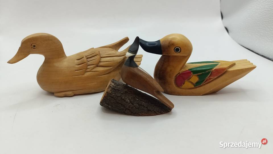 Drewniane figurki dekoracja rzeźba ptaki kaczki Zamość