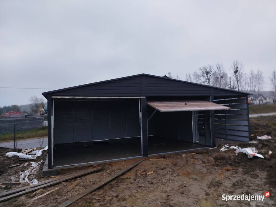 Garaż Blaszany GRAFITOWY zadaszenie bramy Garaże
