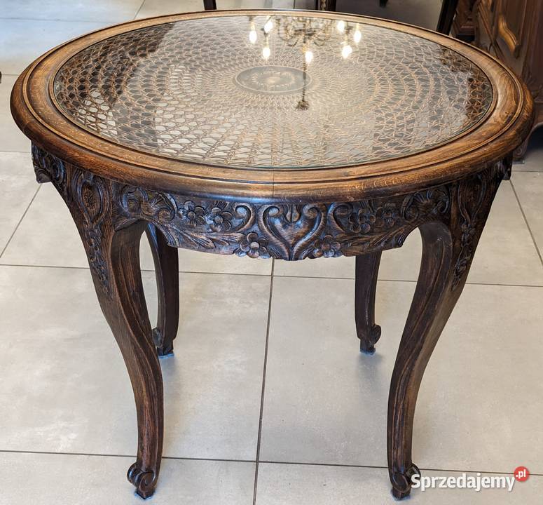 Wspaniały okrągły stolik ludwikowski dąbsklep