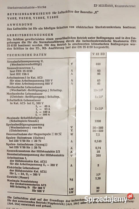 Stycznik V63E 63A cewka 220V Europejska jakość Poznań