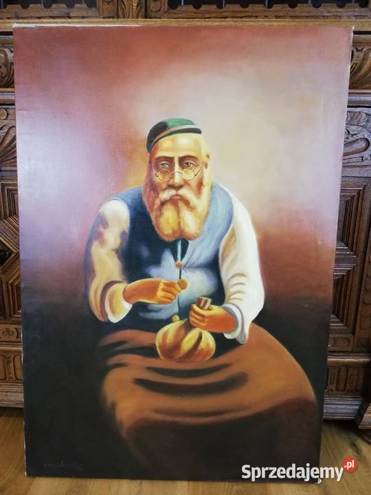 Obraz olejny na płótnie sygnowany postać kupca