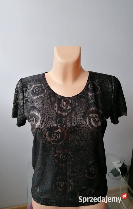 BRĄZOWO ZŁOTA BŁYSZCZĄCA BLUZKA MOTYW KWIATOWY brązowy/beżowy łódzkie Łódź sprzedam