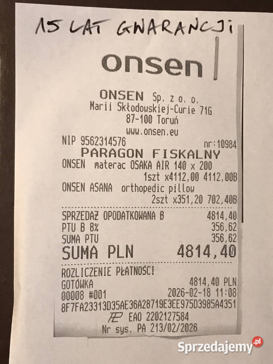 Materac Onsen OSAKA AIR z poduszką ASANA zestaw małopolskie Kraków sprzedam