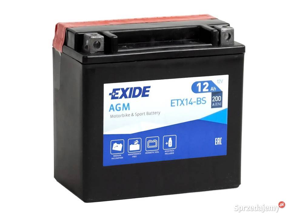 Akumulator motocyklowy EXIDE ETX14BS YTX14BS 12V Akumulatory motocyklowe Części i akcesoria motocyklowe Szydłowiec