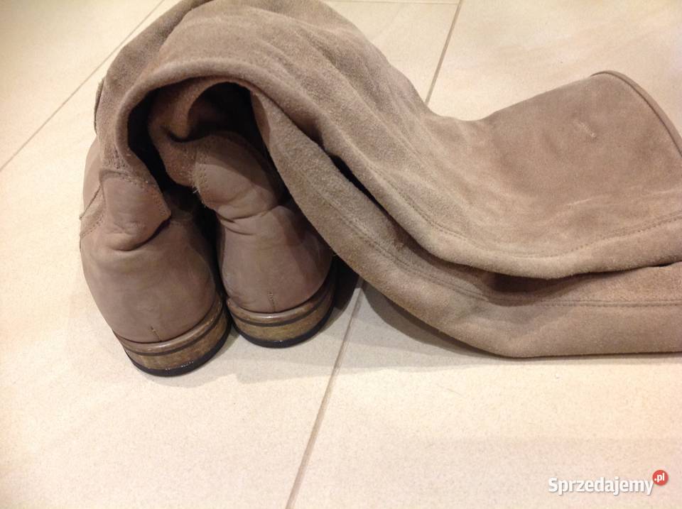 Włoskie Kozaki Beżowe Skórzane Damskie 36