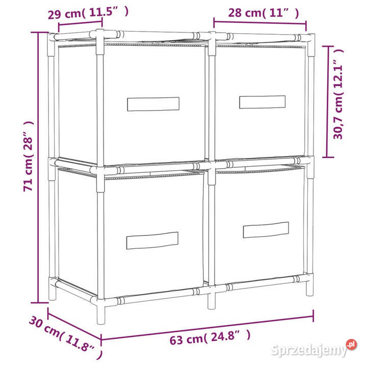 Szafka z 4 koszami z tkaniny kremowa 63x30x71 mazowieckie Warszawa