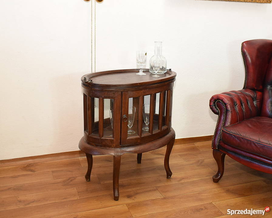 Kolonialny barek tekowy szafka z tacą stolik tek Świdnica