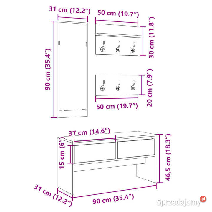 4cz zestaw mebli do przedpokoju czarny WM847920