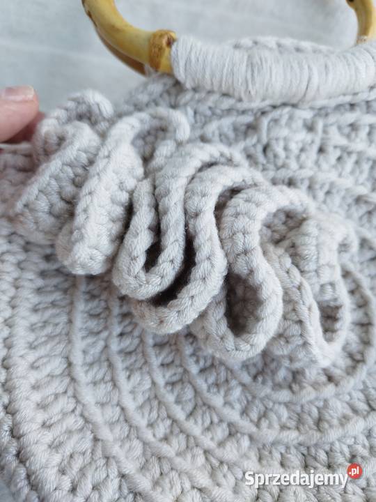 Torebka crochet z bambusowymi uchwytami Piwonia 20cm Piotrków Trybunalski