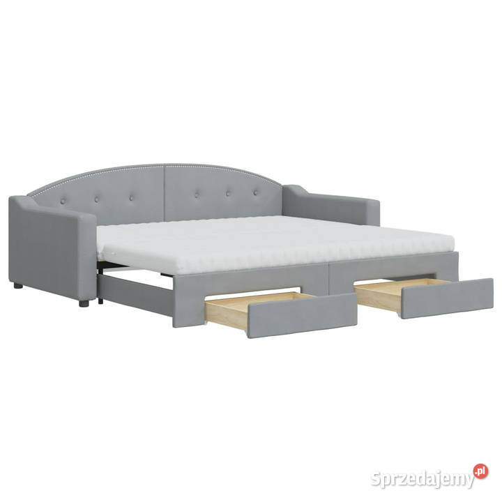 Sofa rozsuwana z szufladami jasnoszara tkanina