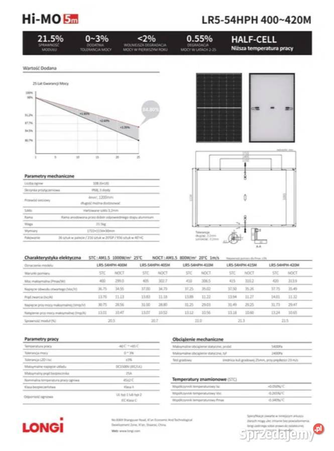 Hit Panele LONGI 410W LR554HIH Black Frame małopolskie
