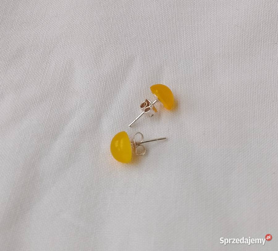kolczyki srebrne sztyfty z żółtym agatem 8mm Suwałki