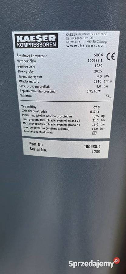 Kompresor śrubowy Kaeser SXC6 2015 4kW 8 Bar Jelcz-Laskowice