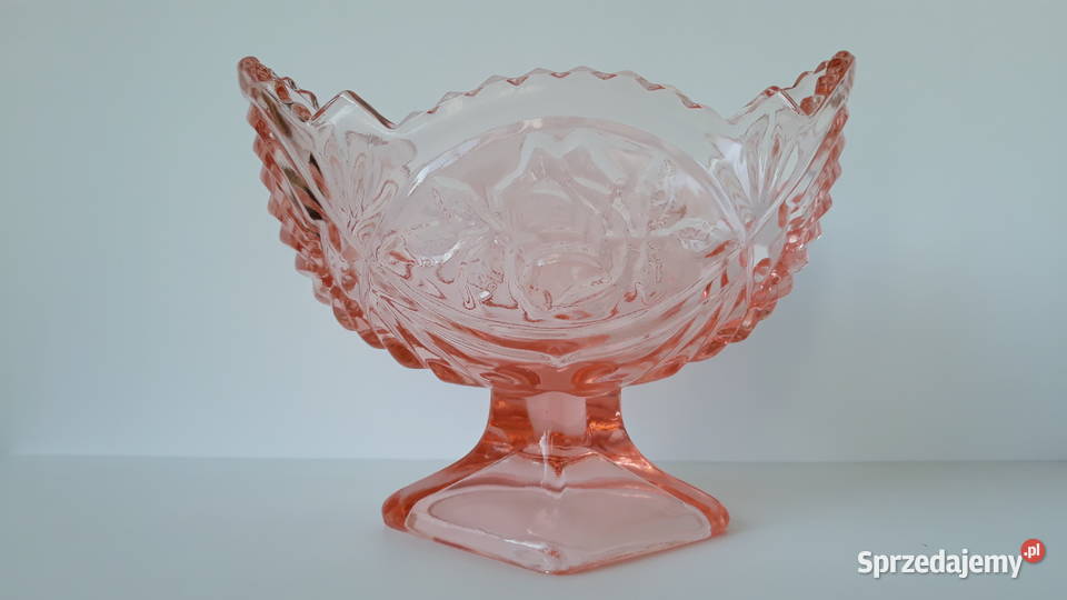 Żardiniera z różą 2 Ząbkowice kolorowe szkło PRL Dąbrowa Górnicza