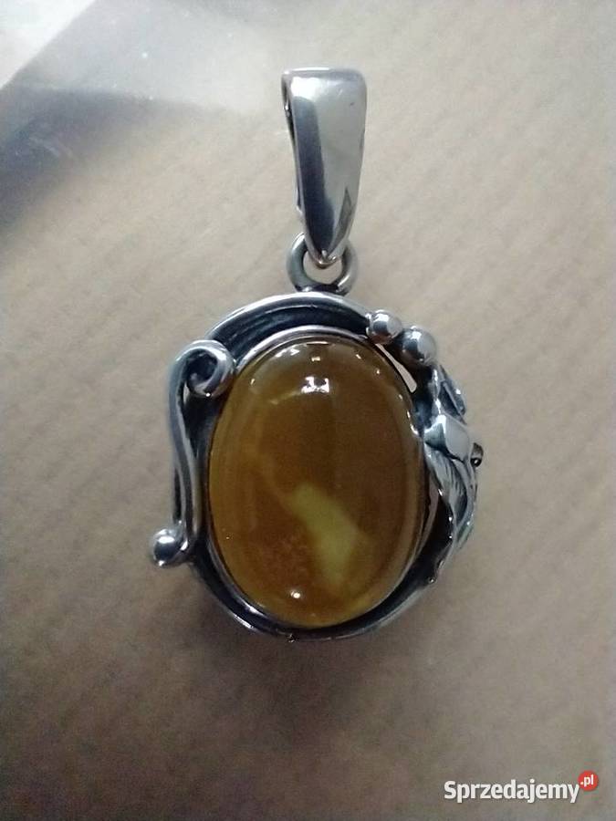 Autorski wisior bursztyn srebro 925 rękodzieło Łódź