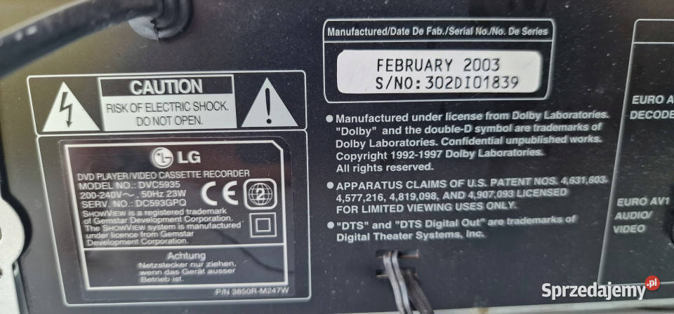 Video magnetowid DVD VHS KOMBO LG DVC5935 CD MP3 wielkopolskie