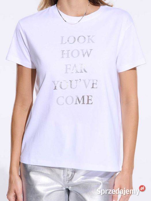 biały tshirt z nadrukiem Sinsay biały Olkusz