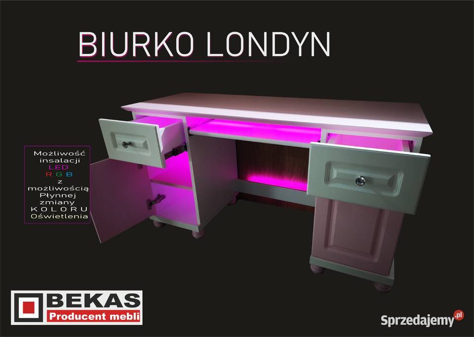 Białe Biurko LONDYN 120 2D2s White OAK Dąb Biały 50cm
