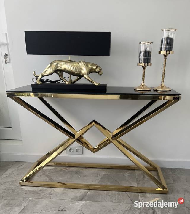 Nowoczesna konsola czarna szyba złota Glamour Nowy Sącz
