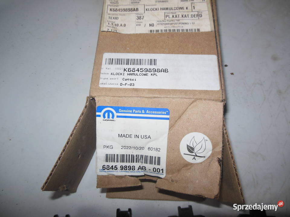 KLOCKI HAMULCOWE 6845 9898 AA JEEP GRAND śląskie Kozy