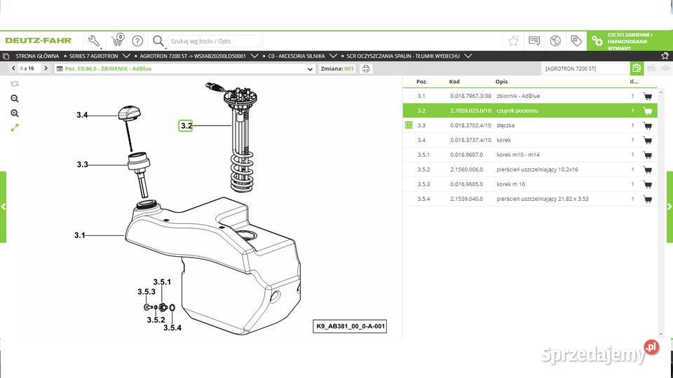 grzałka pływak Adblue DeutzFahr Agrotron Iron Koszanowo