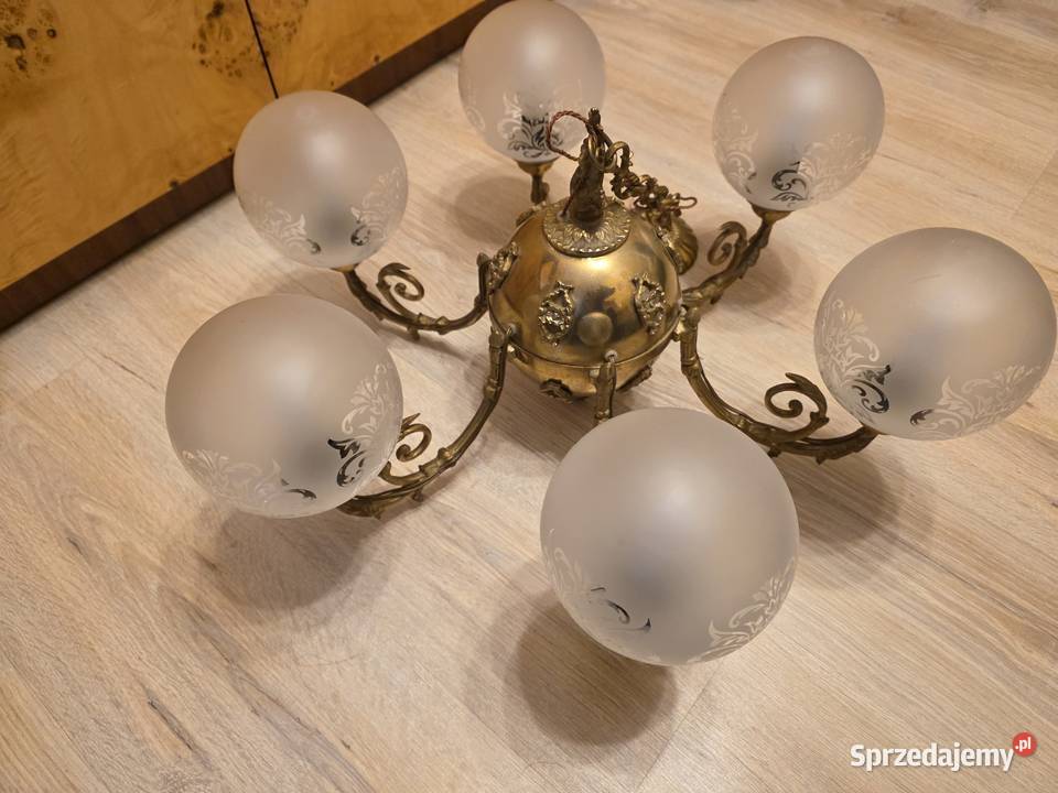 Żyrandol z mosiądzu 5 kloszy 3 kinkiety Dom i Ogród Bydgoszcz