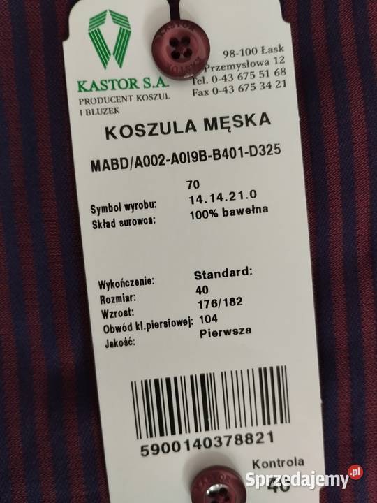 Piękna koszula męska KASTOR bordowa w prążki Rozmiar Mniejsze niż 46 mazowieckie Warszawa
