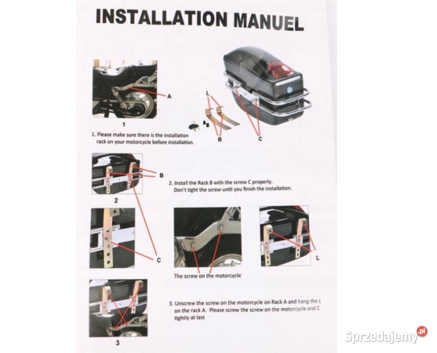 KUFRY BOCZNE DO MOTOCYKLA ZE STELAŻEM I LAMPĄ Sosnowiec