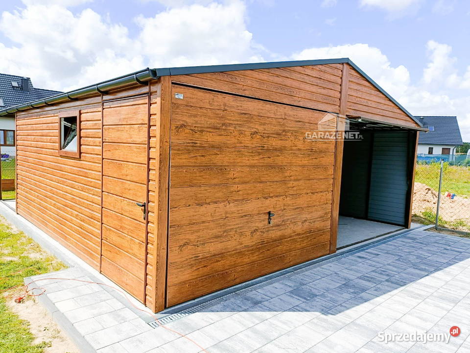 GARAŻ BLASZANY 6m x 5m DWUSPAD 2X BRAMA ORZECH Domki narzędziowe małopolskie Łapanów